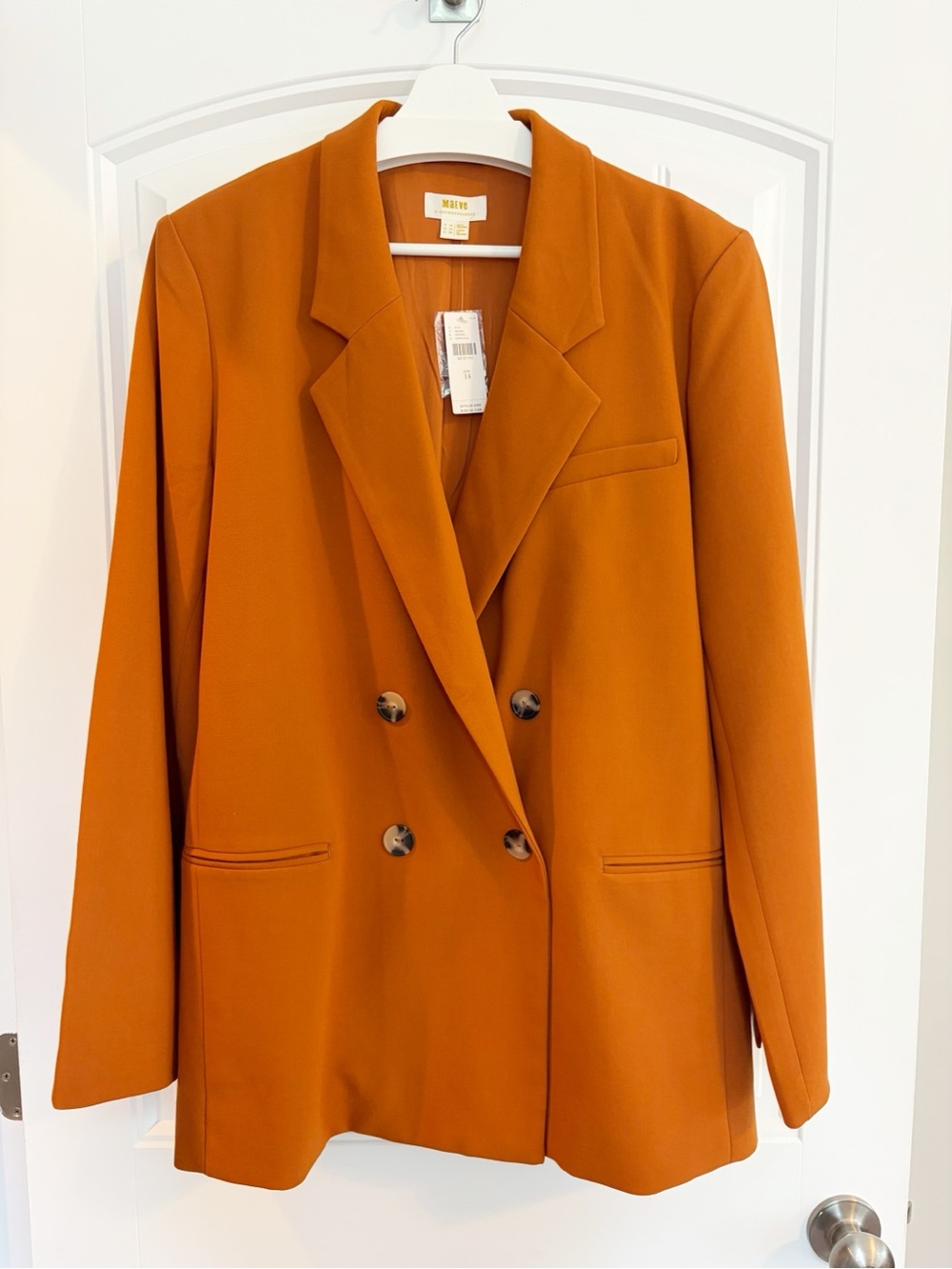 Anthropologie Double-Breasted Orange Blazer